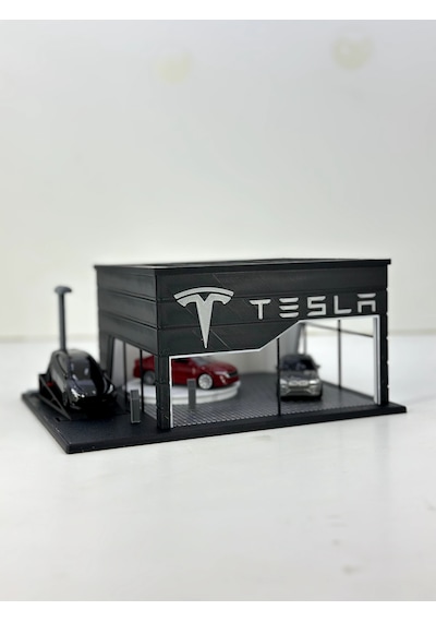 1/64 Ölçekli Tesla Diorama Tasarımlı Araç Sergileme Garajı 3d Baskı