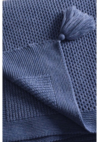 Miel İndigo Kenarı Ponponlu Çift Kişilik Battaniye 200x220 37115 Indigo