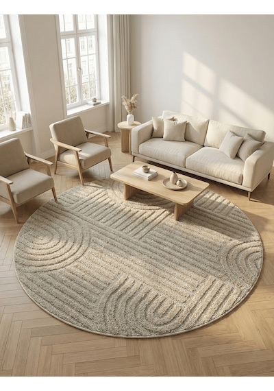 Modern Yuvarlak Halı Yumuşak Dokulu Halı Salon Halısı Mutfak Halısı Kesme Halı Yolluk Bej Halı 23