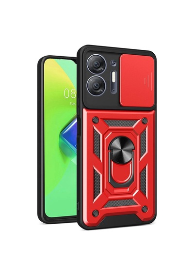 Herşeytrend İnfinix Hot 30 5g Kılıf Pars Lens Yüzüklü Silikon - Kırmızı Çok Renkli Diğer