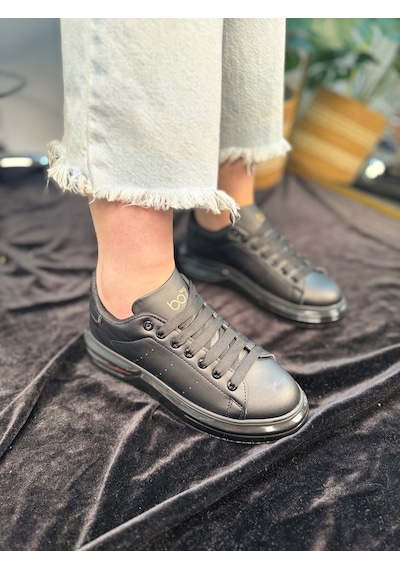 Günlük Unisex Spor Ayakkabı Vegan Deri Bağcıklı Hafif Kalın Yüksek Taban Yürüyüş Sneaker 628 Siyah Günlük Unisex Spor Ayakkabı Vegan Deri Bağcıklı Hafif Kalın Yüksek Taban Yürüyüş Sneaker 628 Siyah