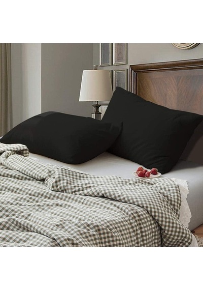 Pamuklu 2 Adet 50x70 Siyah Fermuarlı Yastık Kılıfı