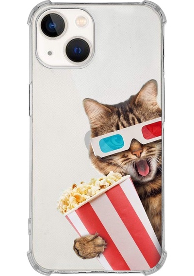 Apple Uyumlu iPhone 13 Kedi 1 Baskılı Şeffaf Köşe Korumalı Antişok Kılıf