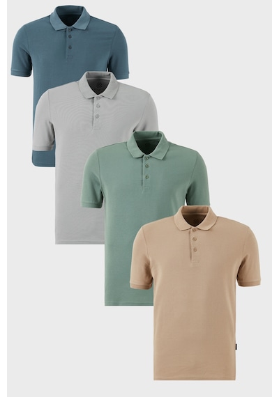Buratti Pamuklu Regular Fit Düğmeli Polo Yaka 4'Lü Paket Erkek T Shirt 5902127S4 Vizon-Petrol-Kül-Elma Yeşili