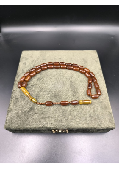 Osmanlı Benzetme Sıkma Kehribar Tesbih Tütün Kehribarı, 12x7 Mm Gümüş