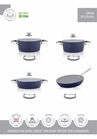 Hascevher Tombo 7 Parça Cam Kapaklı Granit Set Mavi