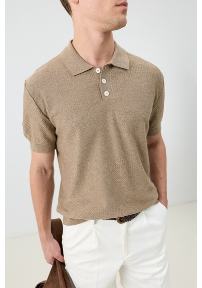 Antioch Dokulu Polo Yaka Triko Erkek T-shirt Bej
