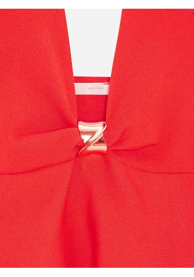 Dilvin 10787 Halter Yaka Peplum Triko Bluz-a.kırmızı