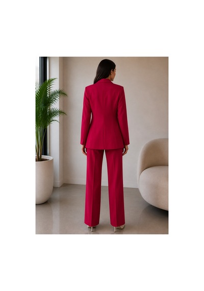 Gül&can Butik Kadın Kirmizi Ceket Pantolon Takım Şık Ve Modern Kırmızı