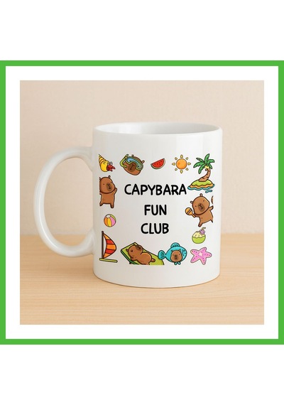 Vaveni Capybara Fun Club Yazılı Eğlenceli Tasarım Kupa Model 237 Sevimli Baskılı Seramik Kahve Kupası Arz Çok Renkli