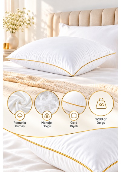 1 Adet Premium Nanojel Yastık 50x70 Cm 1200 Gram Beyaz-gold