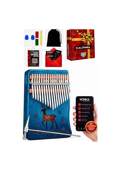 Midex KLX-510 Hakiki Ağaç Geyik Desenli Kalimba 17 Tuşlu