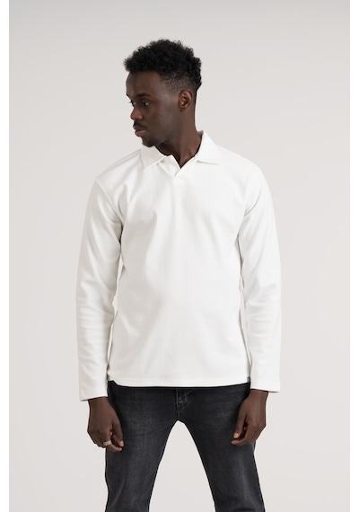 Gömlek Yaka Hafif Armürlü Slimfit Uzun Kol Sweatshirt Beyaz