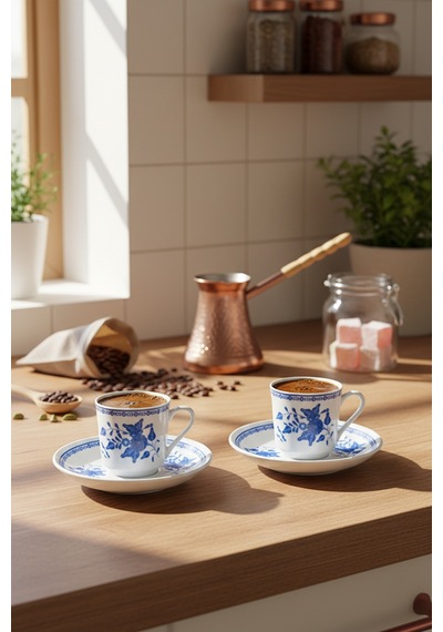 Moderna 2 Kişilik Fincan Takımı Azure Beyaz - Mavi