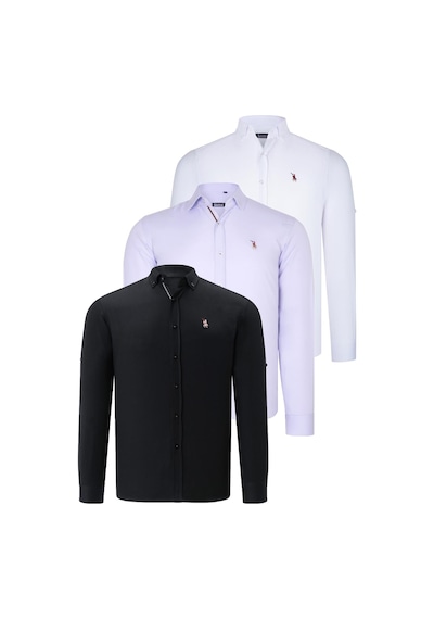 Üçlü Set G674 Dewberry Erkek Gömlek-siyah-beyaz-lila Siyah-beyaz-lila