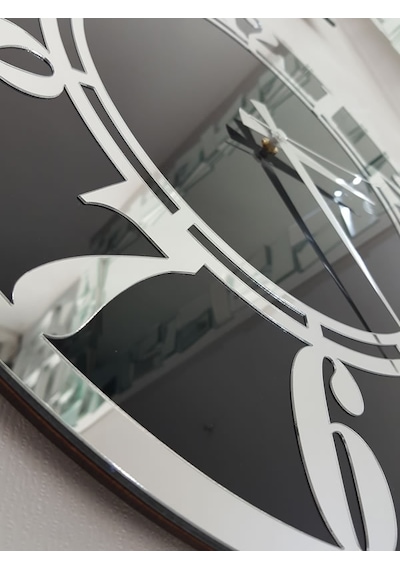 Ayna Denizi Silver Latin Black Model Gümüş Siyah Renk 50 CM Dekoratif Aynalı Duvar Saati Gümüş - Siyah