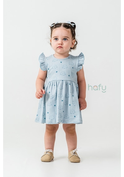 Hafy Baby Fırfır Kollu, Neşeli Fil Desenli, Yazlık Kız Çocuk / Bebek Elbisesi Açik Mavi