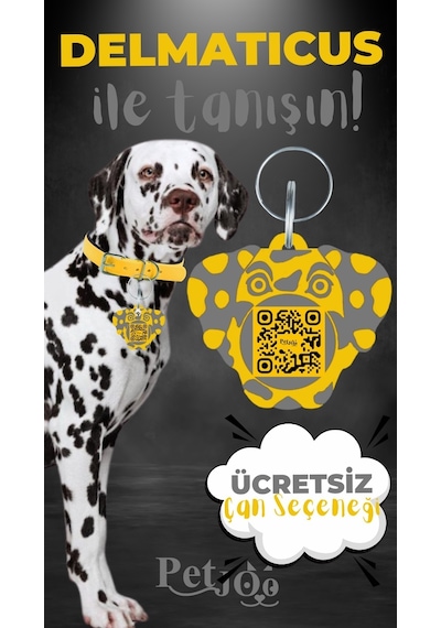 Petjoo 28.Delmaticus Gri-Sarı Qr'lı Köpek Künyesi