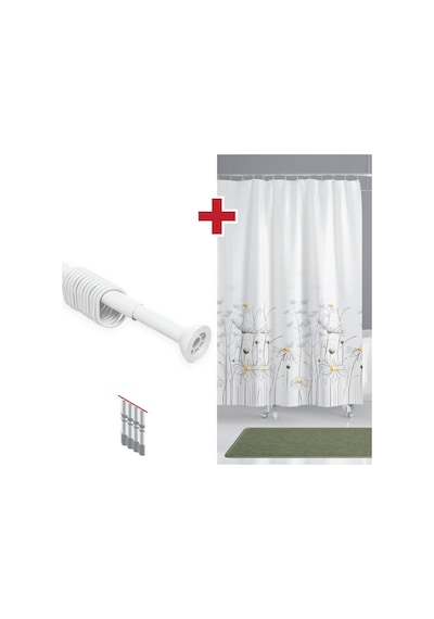 Banyo Perdesi Papatya Çiçek Desen Halkalı Duş Perdesi + Askı Aparatı 180 x 200 CM Çok Renkli
