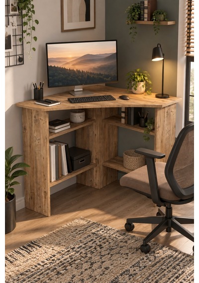 Sulorahome Köşe Çalışma Masası Kahverengi Atlantik Çam Desenli
