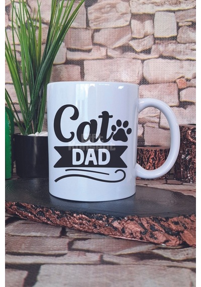 Cat Dad Baskılı Kedi Babası Kedisever Hediyelik Baskılı Çay Kahve Sunum Kupa Bardak Beyaz