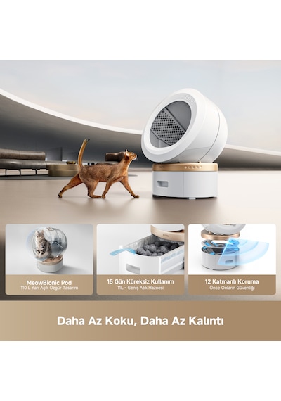 MOVA Meowgicpod LR10 Prime Akıllı Otomatik Kedi Tuvaleti 6 L Kapasite  Küreksiz Kullanım Yıkama Için Tek Çekişte Çıkarma