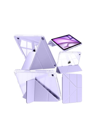 Apple İpad Uyumlu Air 11inç M4/m3/m2 Air 4/5.nesil 10.9 Kılıf Mika Trifolding Şeffaf Kalem Bölmeli