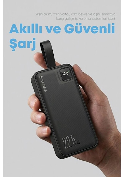 Taşınabilir 30.000 Mah Powerbank 22.5w Pd Hızlı Şarj, Led Gösterge, Android & Apple Uyumlu iOS Siyah