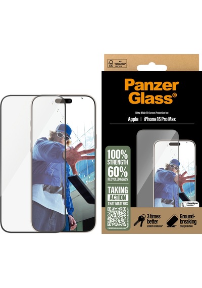 Panzerglass Apple Uyumlu iPhone 16 Pro Max Ultra-wide Fit Tam Koruma Çerçeve Aparatlı Ekran Koruyucu