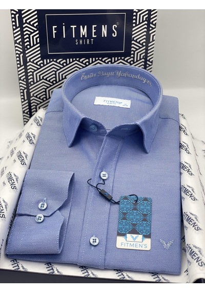 Slim Fit Uzun Kol Ömür Boyu Yakandayım Nakışlı Hediye Kutulu Erkek Gömlek Fs-001376 - Saks Mavi-2197