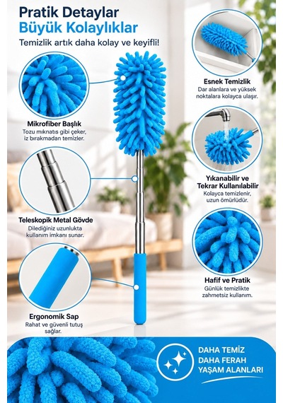 Mikrofiber Makarna Mop Toz Alma Paspası Tüy Toplayıcı Çok Amaçlı Temizlik Mopu