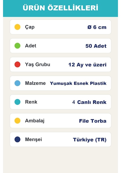 Oyun Havuz Topu 6 Cm 50 Adet Top Havuzu İçin Yumuşak Renkli Toplar, Filede 1+ Yaş