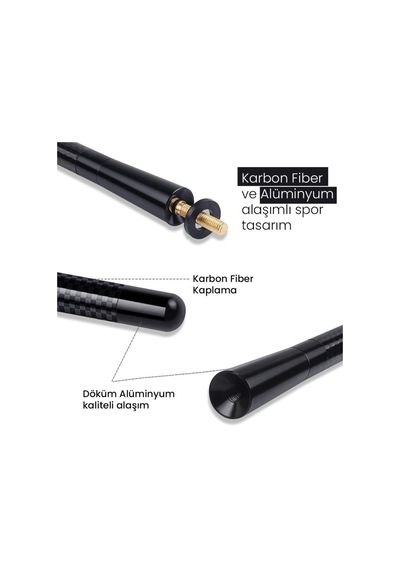 Karbon Alüminyum Spor Oto Anten 12cm Universal Evrensel Kısa Araç Anteni Gümüş Siyah Vidalı Set Gmax
