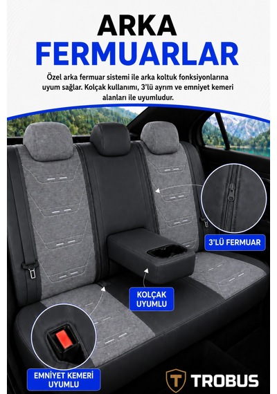 Dacia Sandero 2008+ Uyumlu Prestige Line Keten Serisi Gri Siyah Koltuk Kılıfı 40166557