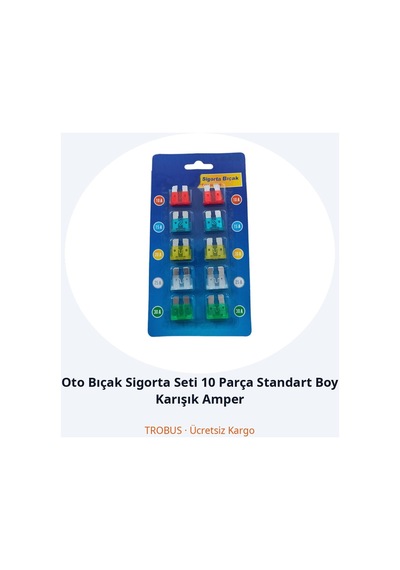 Trobus Oto Bıçak Sigorta Seti 10 Parça Standart Boy Karışık Amper Diğer