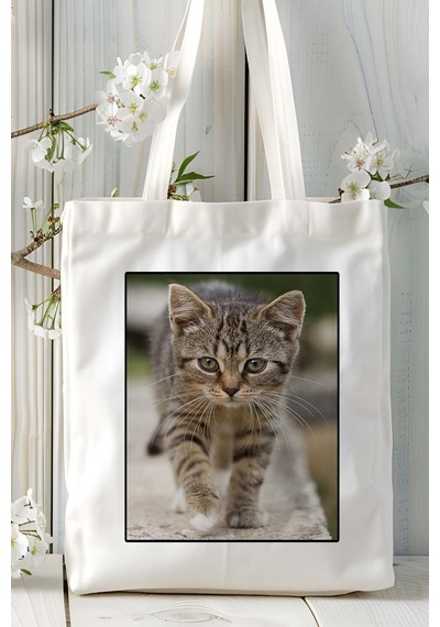 Art Hediye Tekir Kedi Baskılı Omuz Çanta Kişiye Özel Model 7 Çok Renkli