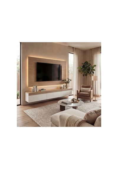 Purelıne Ledli Duvar Tv Ünitesi 140 Cm Meşe Beyaz Beyaz-meşe 140 Cm