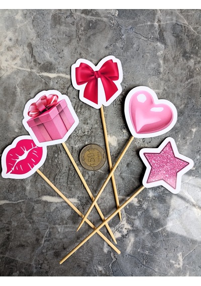 15 Adet Pembe Kalp Yıldız Pasta Kürdanı 5cm Cupcake Pasta Süsü