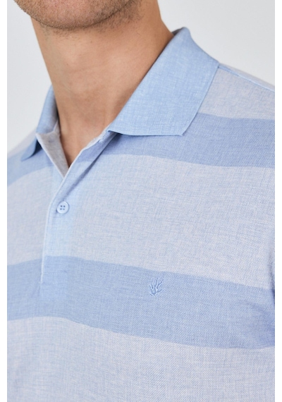 Kısa Kol Desenli Pike Polo Yaka Cepsiz Slim Fit Tişört 1011250128 Koyu Mavi