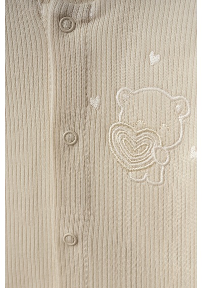 Bebitof Heart Pattern 5 Parça Yenidoğan Bebek Hastane Çıkışı Zıbın Seti %100 Pamuk Ekru