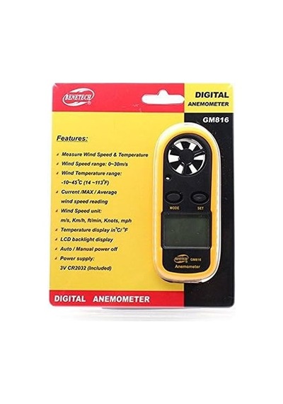 Gm816 Anemometre Termometreli Hava Akım Ölçer, Siyah