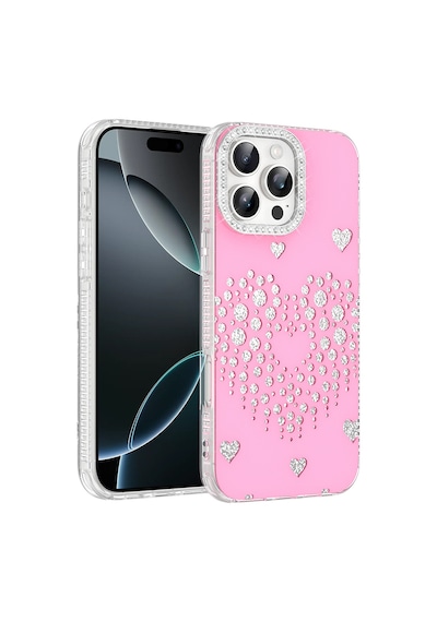 Maks Technology Apple iPhone Uyumlu 16 Pro Max Kılıf Damla Taşlı Mkst Rivas Sert Pc Kapak - Pembe