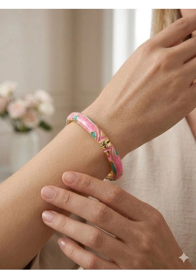 Sweet Pink Mine İşlemeli Kelepçe Bileklik - Kbl0455 Çok Renkli