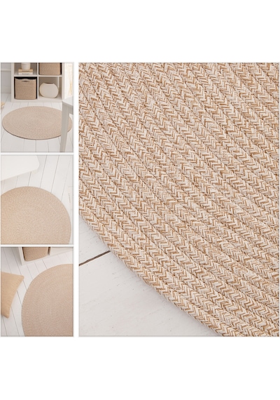 Ocean Home Textile Yıkanabilir Bej Kırçıllı Pamuklu Halı Kilim 80 Cm Çap