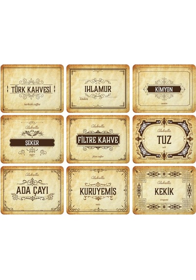 Mutfak Saklama Seti - 9 Amber Kavanoz Ve Gıda Etiketleri, 500 Ml
