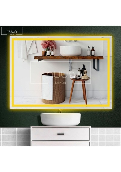 Nuun Dekor 90x70cm Günışığı Ledli Kumlamalı Banyo Aynası - Trafolu Şeffaf