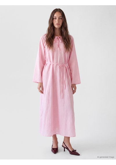 Lcw Comfort Pembe Bağlamalı Yaka Nakışlı Elbise