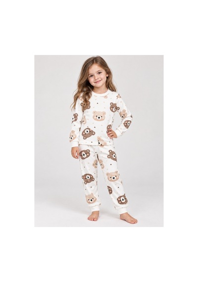Eray Alp Kids Unisex Çocuk Sevimli Desenli Pijama Takımı Rahat Uyku Takımı Beyaz