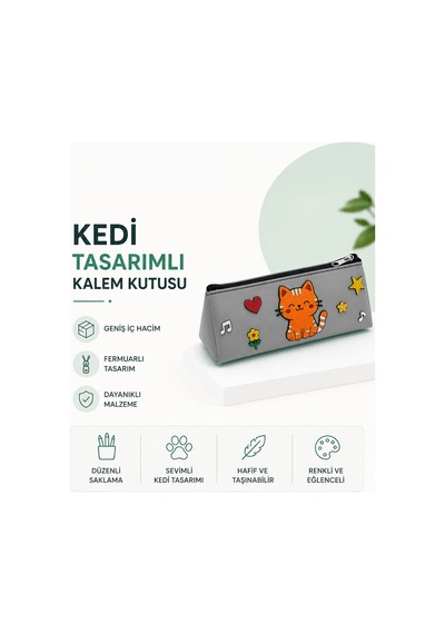 Kedi Tasarımlı PVC Kalem Kutusu – Dayanıklı Silikon Yapı, Çocuklar için Şık ve Pratik Okul Kalemlik