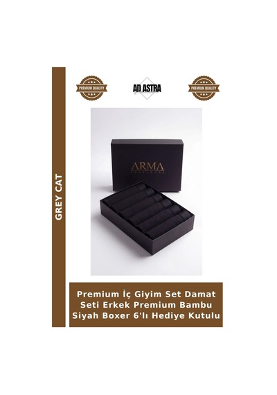 Grey Cat Premium İç Giyim Set Damat Seti Erkek Premium Bambu Siyah Boxer 6'lı Hediye Kutulu Siyah-6
